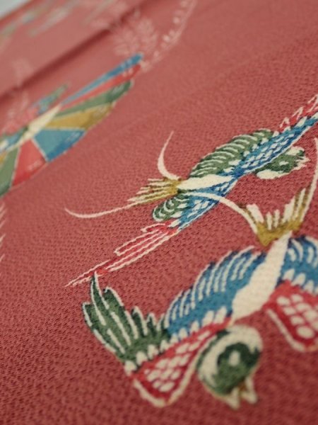 Photo4: 3L02z60  Japanese Kimono Crepe Silk  FABRIC Swallow Orange-Brown 42.1x13.8 (4)