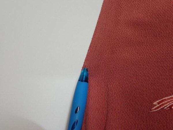 Photo7: 3L02z60  Japanese Kimono Crepe Silk  FABRIC Swallow Orange-Brown 42.1x13.8 (7)