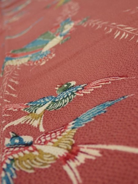 Photo4: 3L04z90  Japanese Kimono Crepe Silk  FABRIC Swallow Orange-Brown 65.0x13.8 (4)