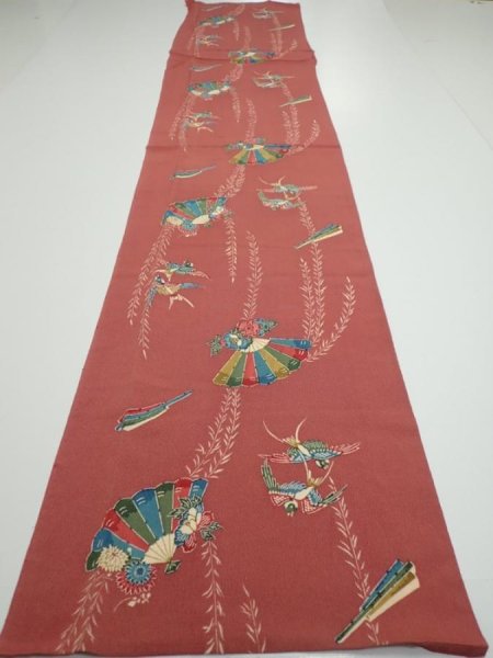 Photo5: 3L04z90  Japanese Kimono Crepe Silk  FABRIC Swallow Orange-Brown 65.0x13.8 (5)