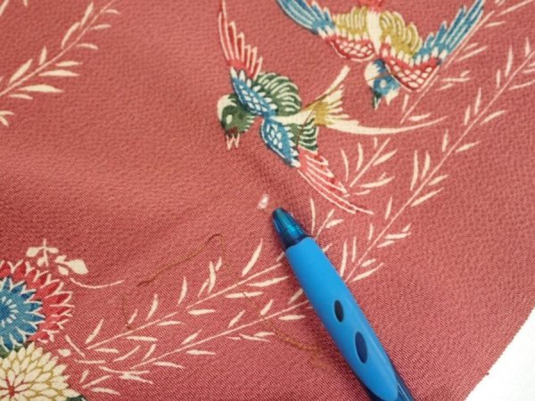 Photo6: 3L05z90  Japanese Kimono Crepe Silk  FABRIC Swallow Orange-Brown 64.6x13.8 (6)