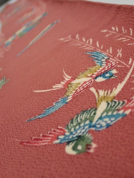 Photo4: 3L08z40  Japanese Kimono Crepe Silk  FABRIC Swallow Orange-Brown 56.7x7.1 (4)