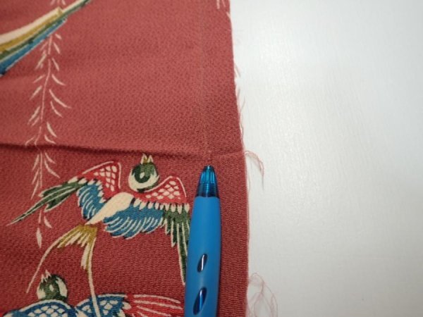 Photo6: 3L09z60  Japanese Kimono Crepe Silk  FABRIC Swallow Orange-Brown 82.7x6.3 (6)