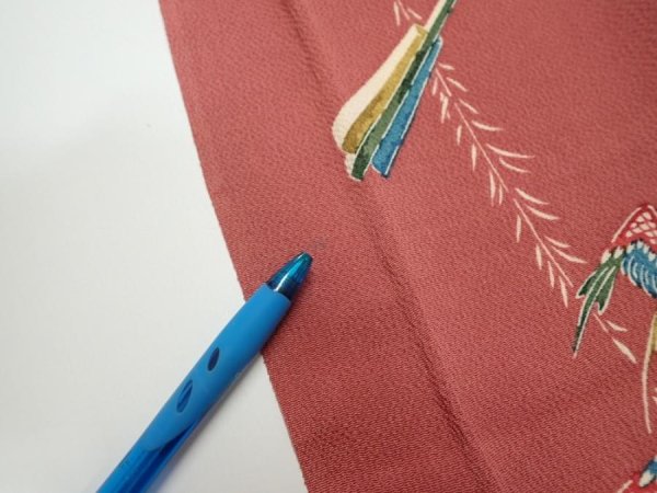 Photo7: 3L09z60  Japanese Kimono Crepe Silk  FABRIC Swallow Orange-Brown 82.7x6.3 (7)