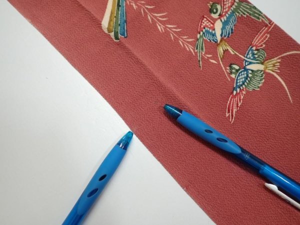 Photo8: 3L09z60  Japanese Kimono Crepe Silk  FABRIC Swallow Orange-Brown 82.7x6.3 (8)