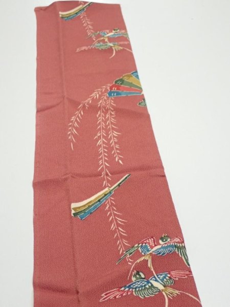 Photo4: 3L10z30  Japanese Kimono Crepe Silk  FABRIC Swallow Orange-Brown 37.4x6.5 (4)