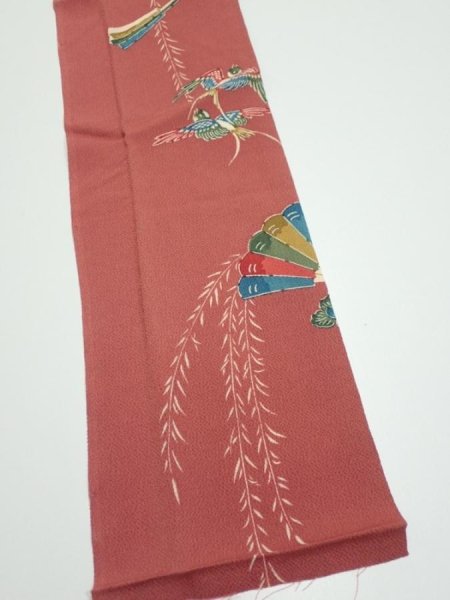 Photo5: 3L10z30  Japanese Kimono Crepe Silk  FABRIC Swallow Orange-Brown 37.4x6.5 (5)