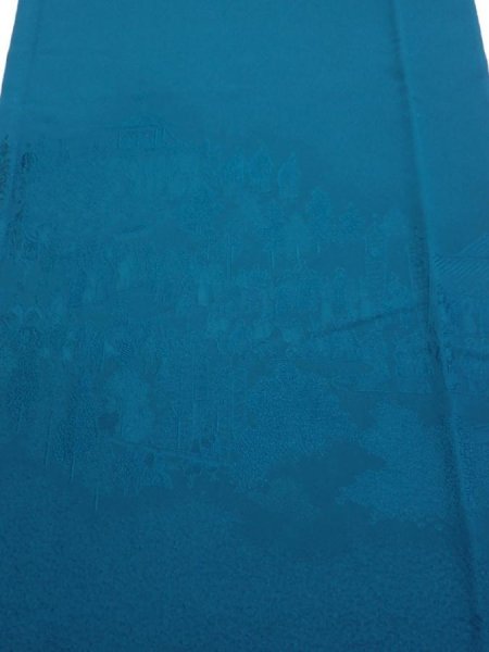 Photo1: 2i01z90  Japanese Kimono Silk  FABRIC Festival Deep cyan 65.0x14.4 (1)