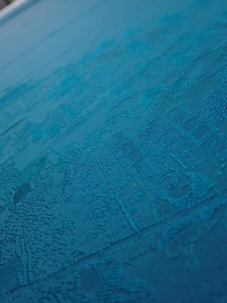 Photo4: 2i01z90  Japanese Kimono Silk  FABRIC Festival Deep cyan 65.0x14.4 (4)