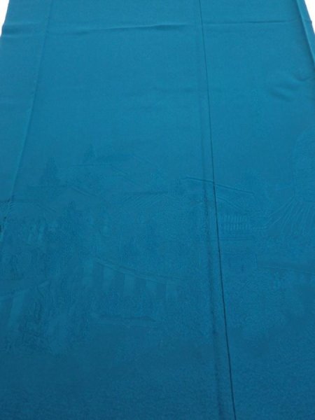 Photo1: 2i02z140  Japanese Kimono Silk  FABRIC Festival Deep cyan 56.7x18.1 (1)