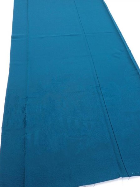 Photo2: 2i02z140  Japanese Kimono Silk  FABRIC Festival Deep cyan 56.7x18.1 (2)