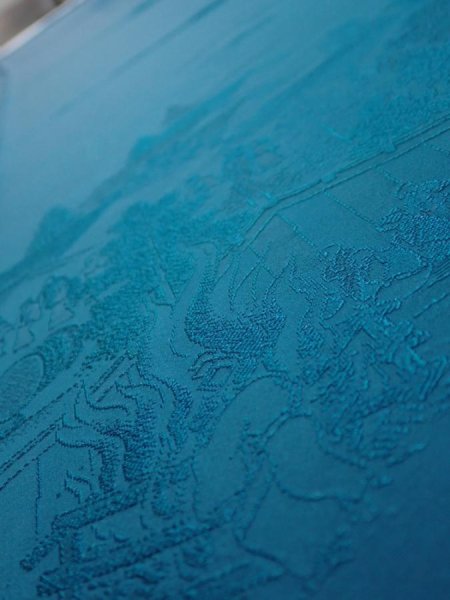 Photo6: 2i02z140  Japanese Kimono Silk  FABRIC Festival Deep cyan 56.7x18.1 (6)