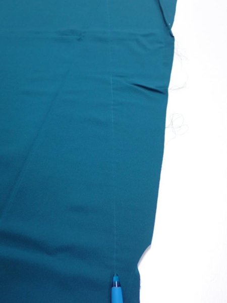 Photo8: 2i02z140  Japanese Kimono Silk  FABRIC Festival Deep cyan 56.7x18.1 (8)