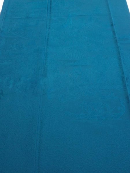 Photo1: 2i03z140  Japanese Kimono Silk  FABRIC Festival Deep cyan 57.5x18.1 (1)