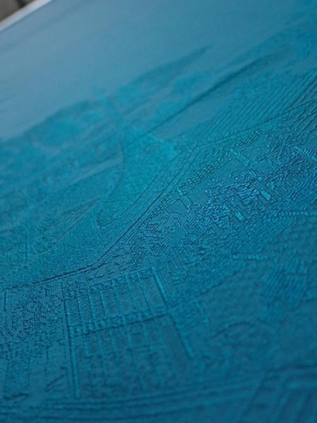 Photo4: 2i03z140  Japanese Kimono Silk  FABRIC Festival Deep cyan 57.5x18.1 (4)