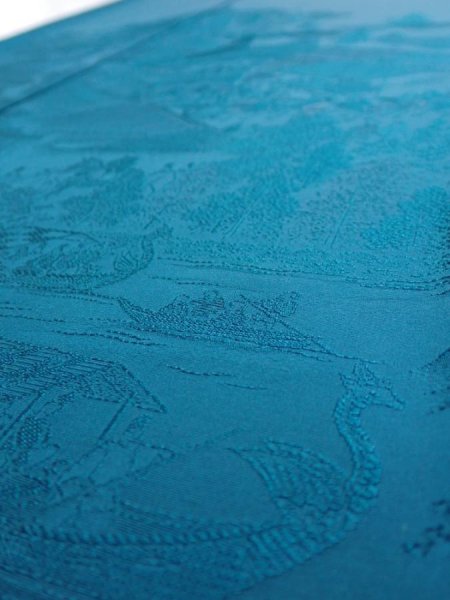 Photo6: 2i03z140  Japanese Kimono Silk  FABRIC Festival Deep cyan 57.5x18.1 (6)