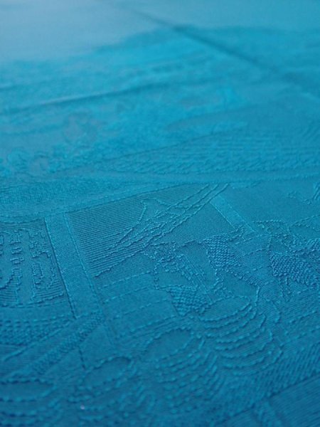 Photo7: 2i03z140  Japanese Kimono Silk  FABRIC Festival Deep cyan 57.5x18.1 (7)