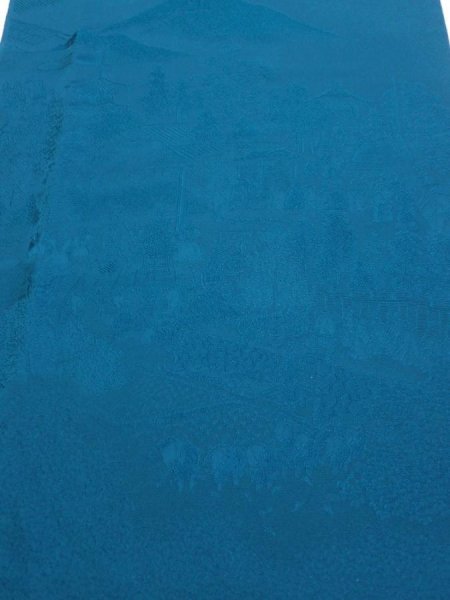 Photo1: 2i04z90  Japanese Kimono Silk  FABRIC Festival Deep cyan 62.2x14.2 (1)