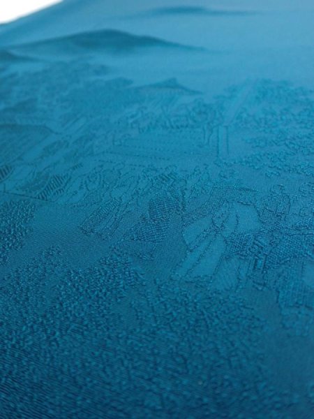 Photo3: 2i04z90  Japanese Kimono Silk  FABRIC Festival Deep cyan 62.2x14.2 (3)