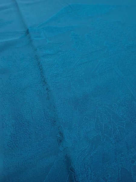 Photo4: 2i04z90  Japanese Kimono Silk  FABRIC Festival Deep cyan 62.2x14.2 (4)