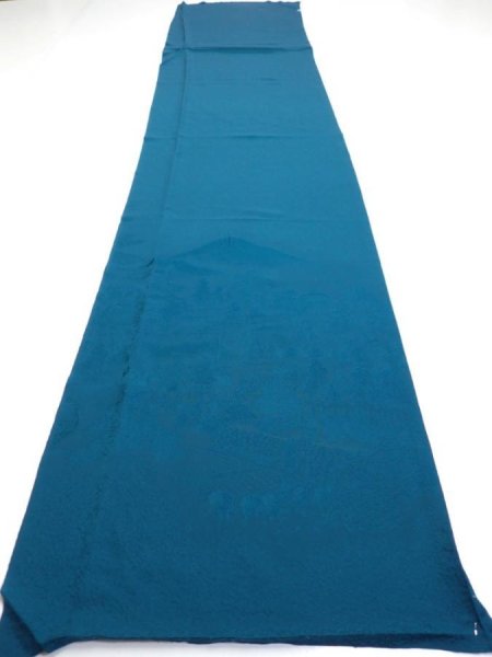 Photo6: 2i04z90  Japanese Kimono Silk  FABRIC Festival Deep cyan 62.2x14.2 (6)