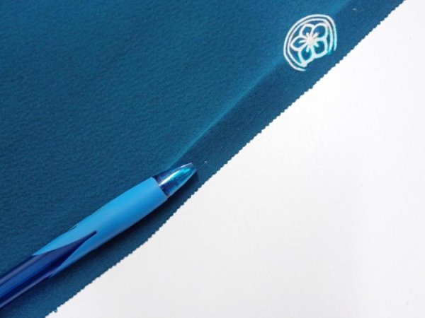 Photo8: 2i04z90  Japanese Kimono Silk  FABRIC Festival Deep cyan 62.2x14.2 (8)