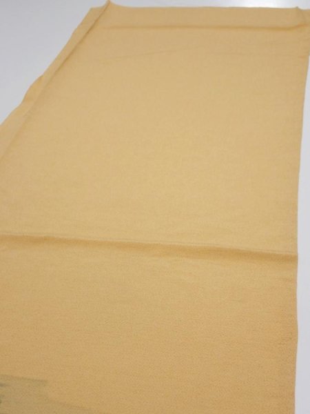 Photo5: 2i01z70  Japanese Kimono Crepe Silk  FABRIC Scenery Yellow ochre 43.3x14.2 (5)