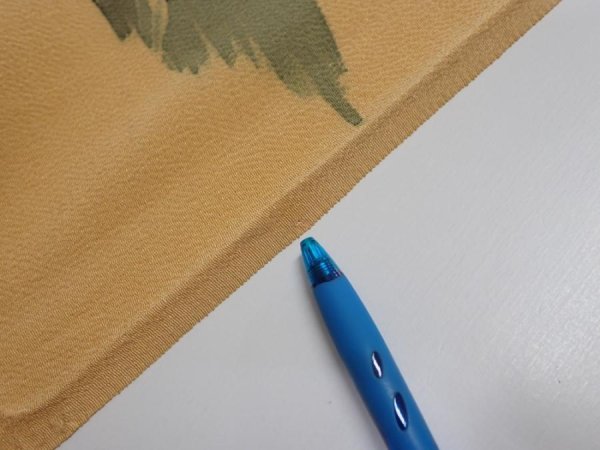 Photo10: 2i01z70  Japanese Kimono Crepe Silk  FABRIC Scenery Yellow ochre 43.3x14.2 (10)