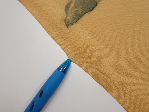 Photo10: 2i04z180  Japanese Kimono Crepe Silk  FABRIC Scenery Yellow ochre 52.8x24.8 (10)