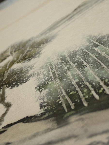 Photo4: 2i01z50  Japanese Kimono Silk  FABRIC Scenery Cream-White 40.3x14.4 (4)