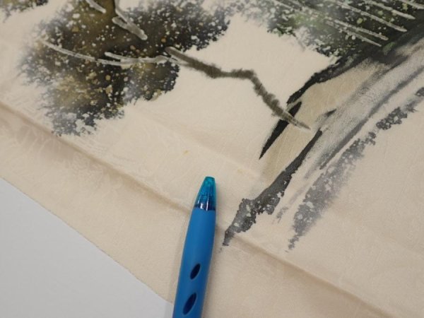 Photo6: 2i01z50  Japanese Kimono Silk  FABRIC Scenery Cream-White 40.3x14.4 (6)