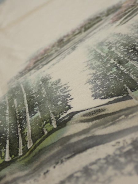 Photo4: 2i02z50  Japanese Kimono Silk  FABRIC Scenery Cream-White 40.9x14.2 (4)