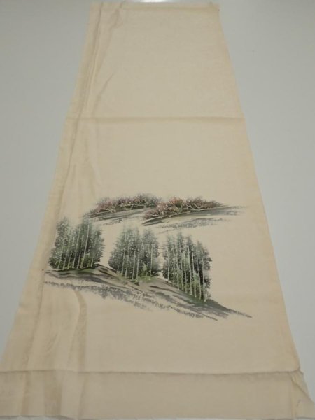 Photo5: 2i02z50  Japanese Kimono Silk  FABRIC Scenery Cream-White 40.9x14.2 (5)