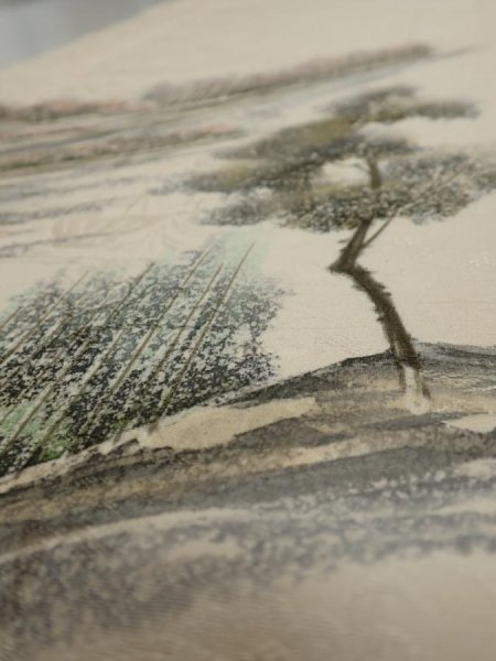 Photo3: 2i03z90  Japanese Kimono Silk  FABRIC Scenery Cream-White 69.3x14.2 (3)