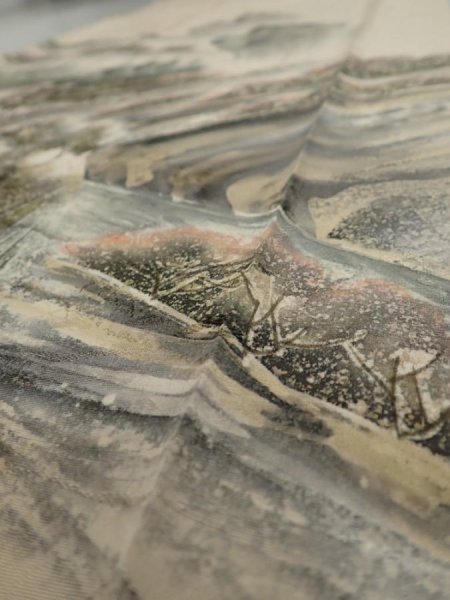 Photo3: 2i04z130  Japanese Kimono Silk  FABRIC Scenery Cream-White 52.8x17.7 (3)