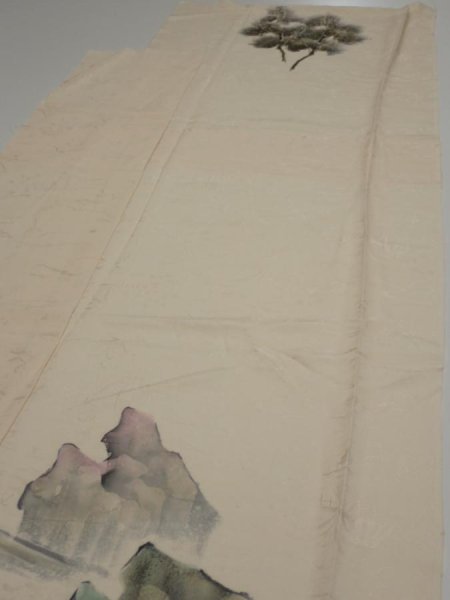 Photo5: 2i04z130  Japanese Kimono Silk  FABRIC Scenery Cream-White 52.8x17.7 (5)