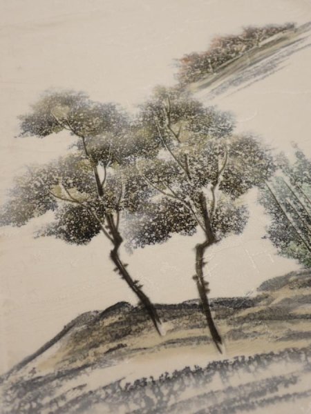 Photo4: 2i05z70  Japanese Kimono Silk  FABRIC Scenery Cream-White 56.7x14.2 (4)