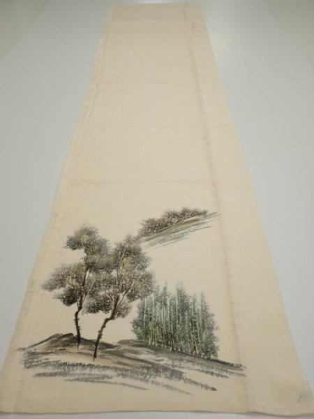 Photo6: 2i05z70  Japanese Kimono Silk  FABRIC Scenery Cream-White 56.7x14.2 (6)