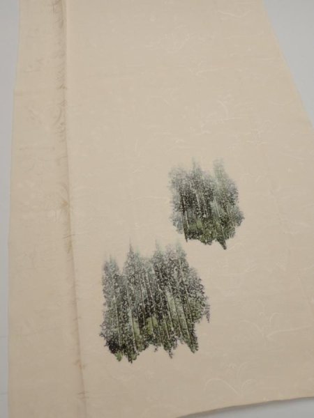 Photo2: 2i06z90  Japanese Kimono Silk  FABRIC Scenery Cream-White 69.7x14.4 (2)