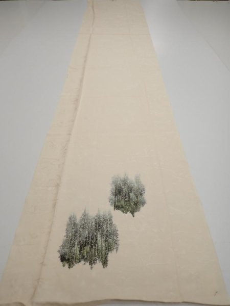 Photo4: 2i06z90  Japanese Kimono Silk  FABRIC Scenery Cream-White 69.7x14.4 (4)