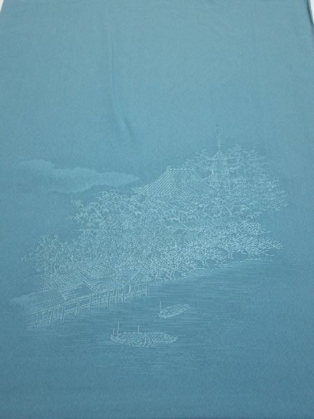 Photo1: 2i01z60  Japanese Kimono Silk  FABRIC Edo era Blue-Gray 43.3x14.2 (1)