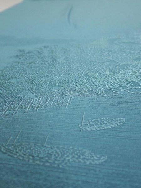 Photo3: 2i01z60  Japanese Kimono Silk  FABRIC Edo era Blue-Gray 43.3x14.2 (3)