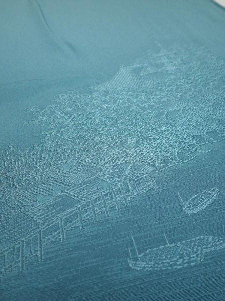 Photo4: 2i01z60  Japanese Kimono Silk  FABRIC Edo era Blue-Gray 43.3x14.2 (4)