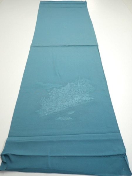 Photo6: 2i01z60  Japanese Kimono Silk  FABRIC Edo era Blue-Gray 43.3x14.2 (6)