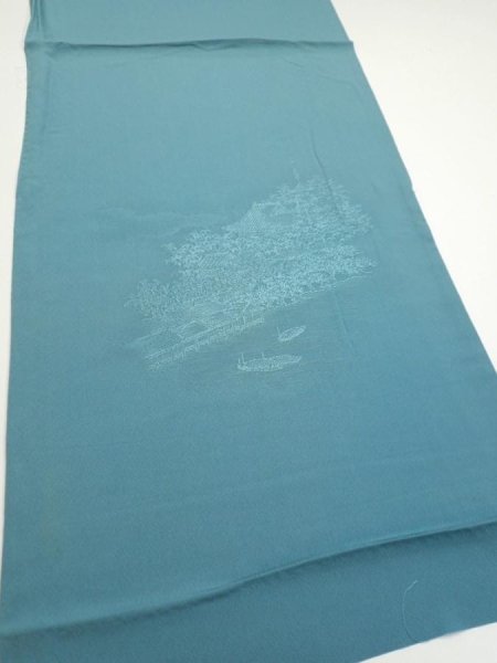 Photo2: 2i02z60  Japanese Kimono Silk  FABRIC Edo era Blue-Gray 44.1x14.2 (2)