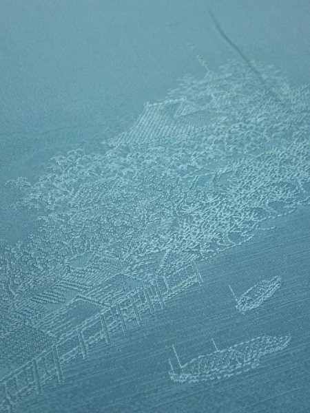 Photo4: 2i02z60  Japanese Kimono Silk  FABRIC Edo era Blue-Gray 44.1x14.2 (4)