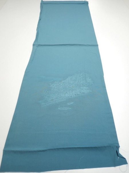 Photo6: 2i02z60  Japanese Kimono Silk  FABRIC Edo era Blue-Gray 44.1x14.2 (6)