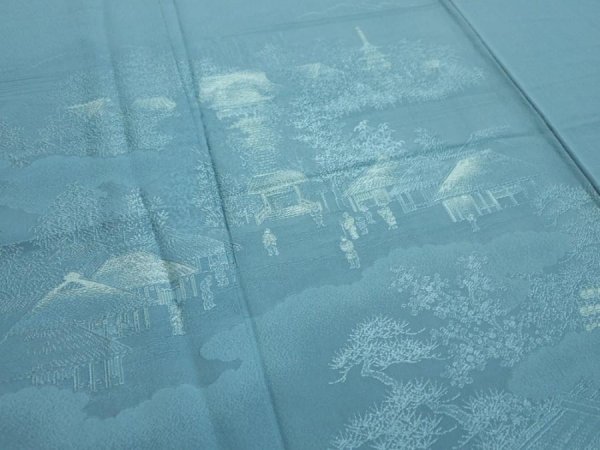 Photo5: 2i03z220  Japanese Kimono Silk  FABRIC Edo era Blue-Gray 63.0x28.3 (5)