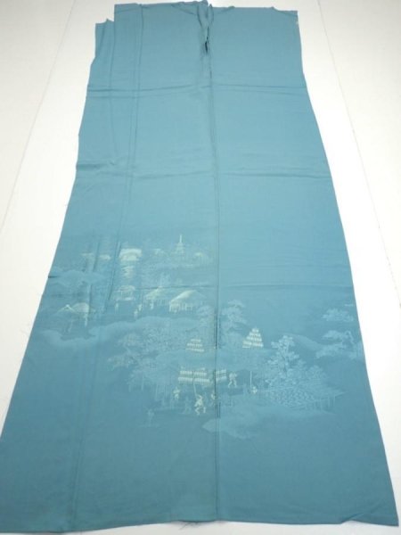 Photo7: 2i03z220  Japanese Kimono Silk  FABRIC Edo era Blue-Gray 63.0x28.3 (7)