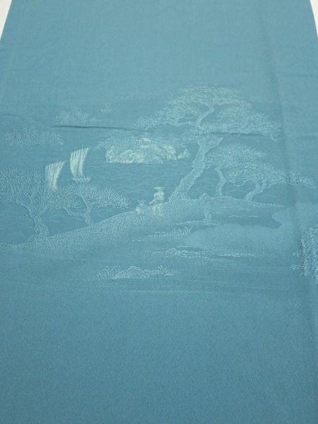 Photo1: 2i04z90  Japanese Kimono Silk  FABRIC Edo era Blue-Gray 65.0x14.4 (1)